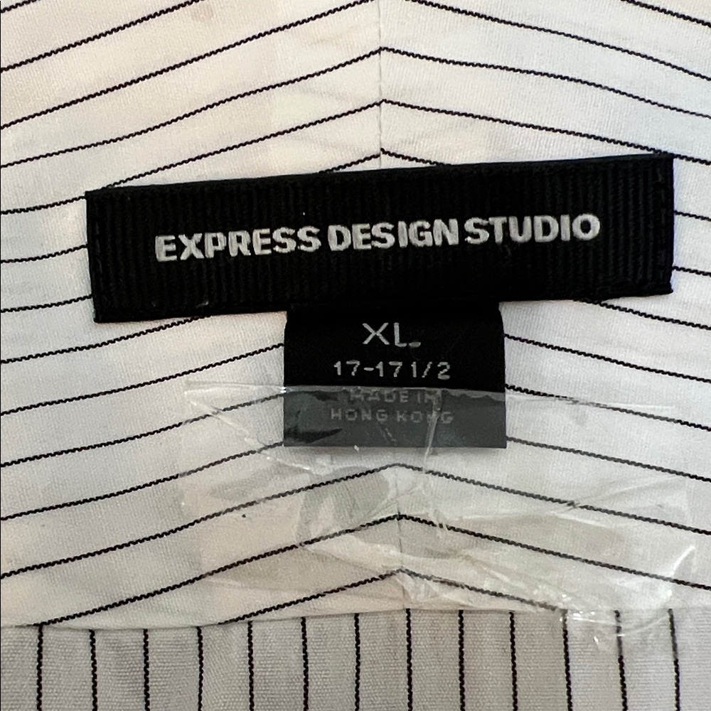 Express Design Studio White and Black Pin Striped Collared Dress Shirt Button - Picture 8 of 11